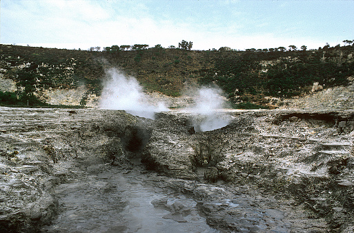 Pozzuoli (Na), Italy,  the Solfatara, the vulcan with the activities of fumaroles of sulfar dioxide
