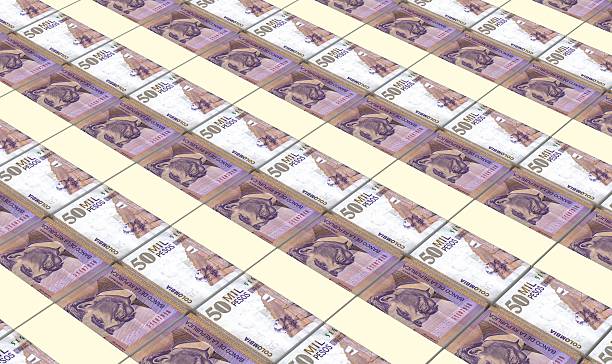 istock Colombian pesos bills stacks background. 475703782