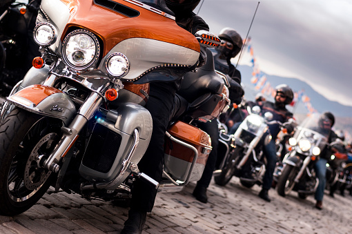Izmir, Turkey - May 29, 2015: Izmir, Harley davidson motor convoys on the road.