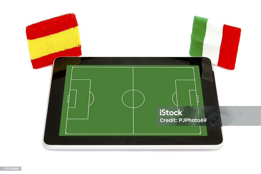 Soccer events on Digital Tablet Soccer events on Digital Tablet - FIFA  - Spain vs Italy Activity Stock Photo