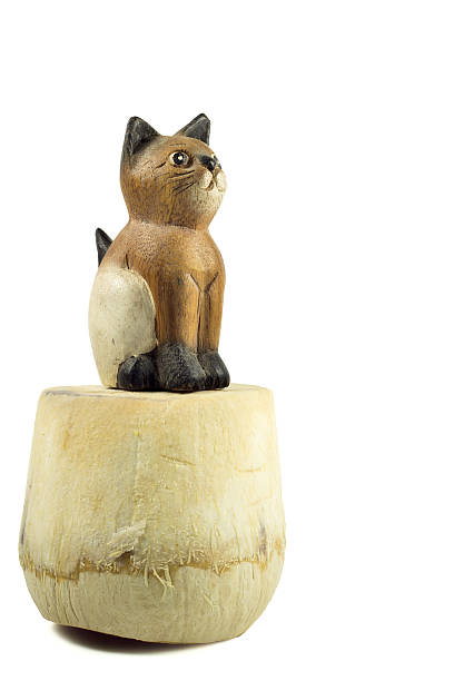 istock brown wood cat statue on coconut shell isolated 475705552