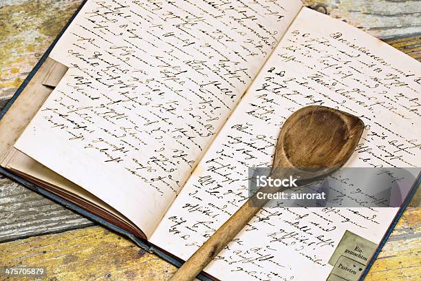 Recipe Book With Wooden Spoon Stock Photo - Download Image Now - Recipe, Cookbook, Grandmother