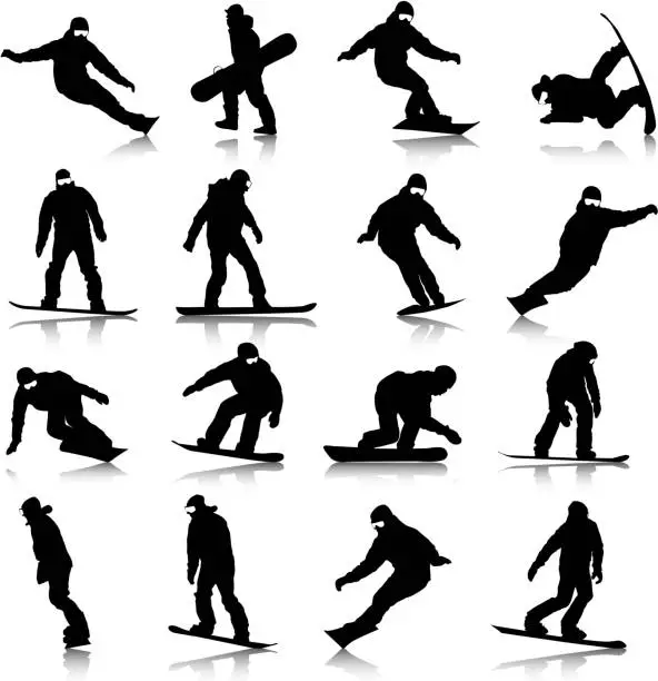 Vector illustration of silhouettes snowboarders