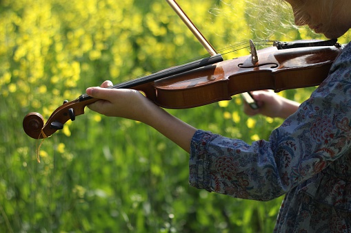 playing the violin in the field 