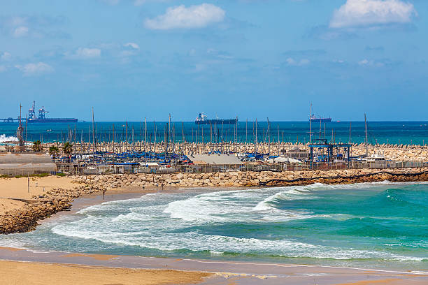 View on shoreline and marina in Israel.