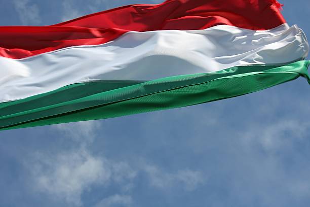 istock Hungarian national flag in the wind 475713358