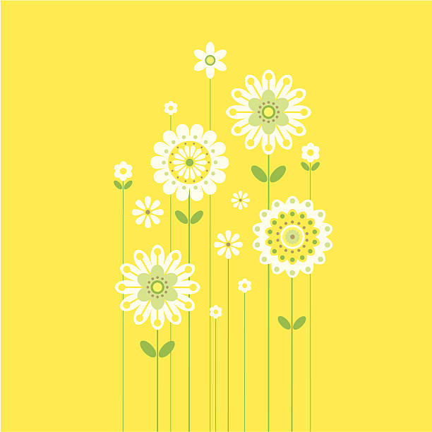 wachsende retro frühling blumen auf gelb - daisy sunflower stock-grafiken, -clipart, -cartoons und -symbole