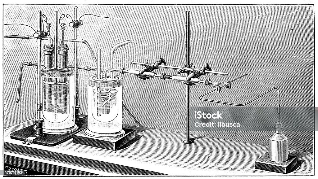 Античный иллюстрация химии эксперимент - Стоковые иллюстрации Антиквариат роялти-фри