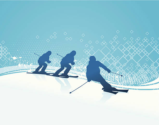 스키복 실루엣 - mountain skiing ski lift silhouette stock illustrations