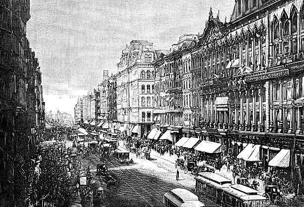 istock Antique illustration of State Street, Chicago 475715431
