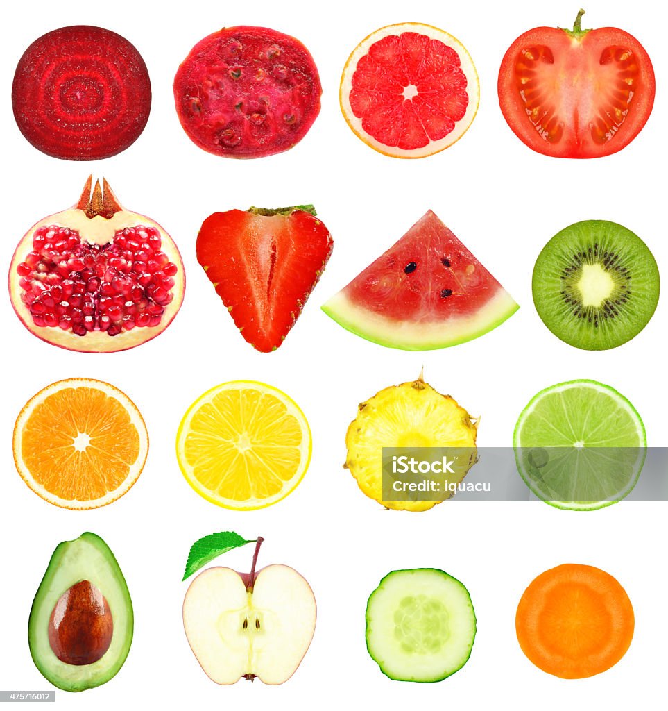 Fruit slices Fresh slices of fruits and vegetables on a white background Slice of Food Stock Photo