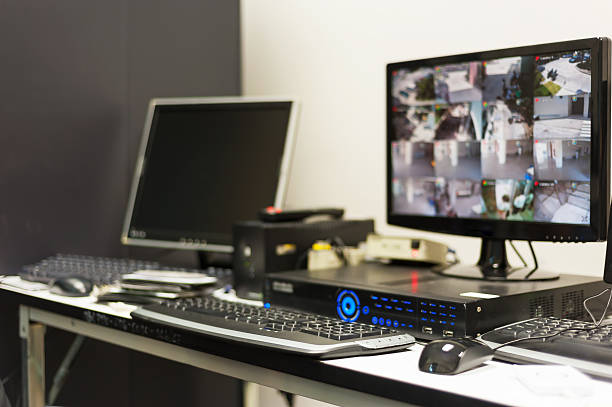 istock Cctv monitor in security room center 475716056