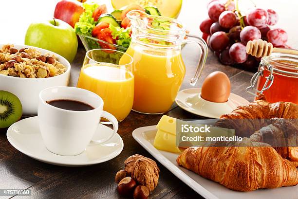 Composition With Breakfast On The Table Balnced Diet Stock Photo - Download Image Now