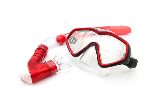 Red Dive mask and snorkel for professionals isolated on white background