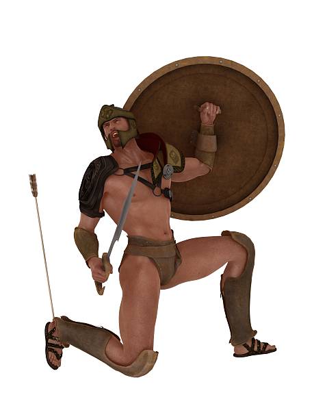 Achilles falls with an arrow in his heel stock photo