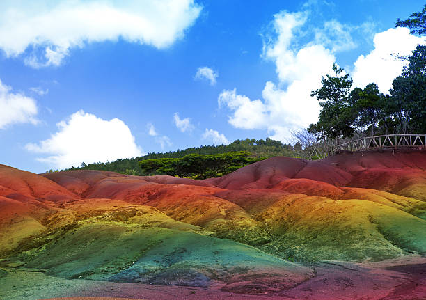 Main sight of Mauritius- Chamarel- seven color lands stock photo