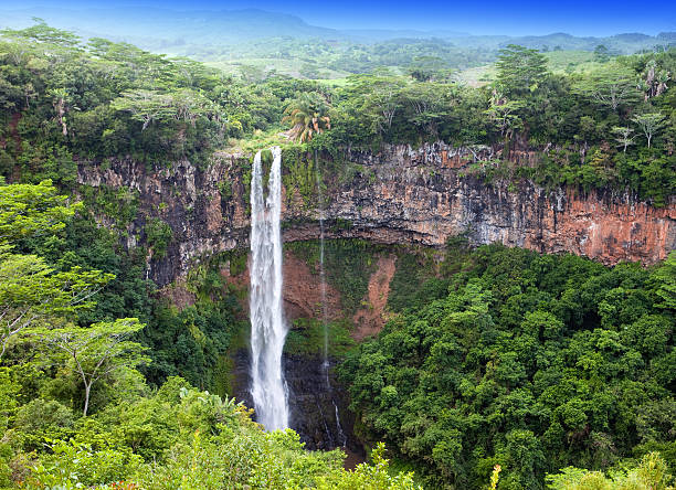 Chamarel waterfalls in Mauritius stock photo