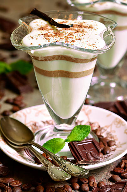 istock Vanilla pannacotta with coffee and chocolate. 475723556