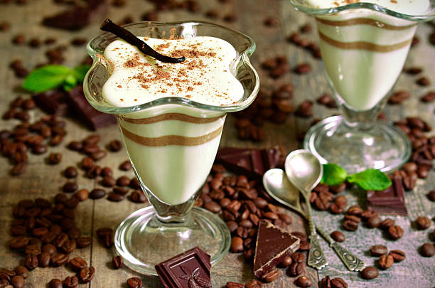 istock Vanilla pannacotta with coffee and chocolate. 475723562