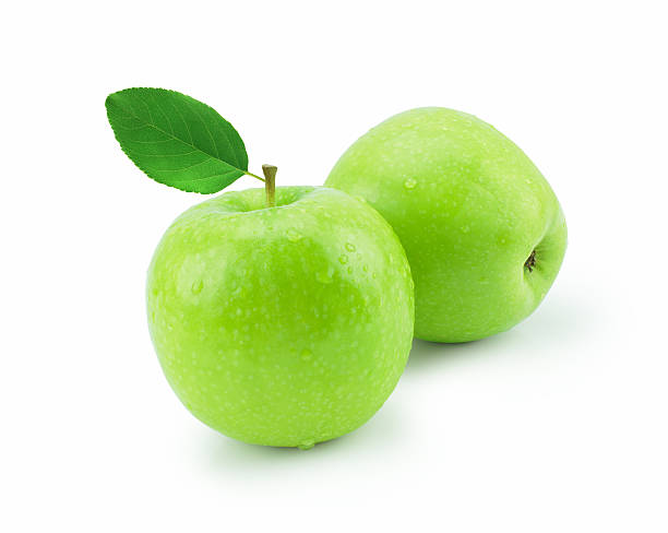 istock Isolated green apple with water drops (white background). Fresh 475724190