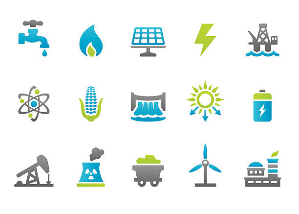 illustrazioni stock, clip art, cartoni animati e icone di tendenza di stampico icone-industria energetica - coal fired power station