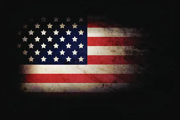 Vector illustration of USA grunge flag over dark base
