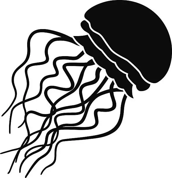 Vector illustration of vector jellyfish icon stencil in black and white