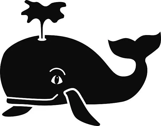 Vector illustration of vector cartoon whale icon in black and white