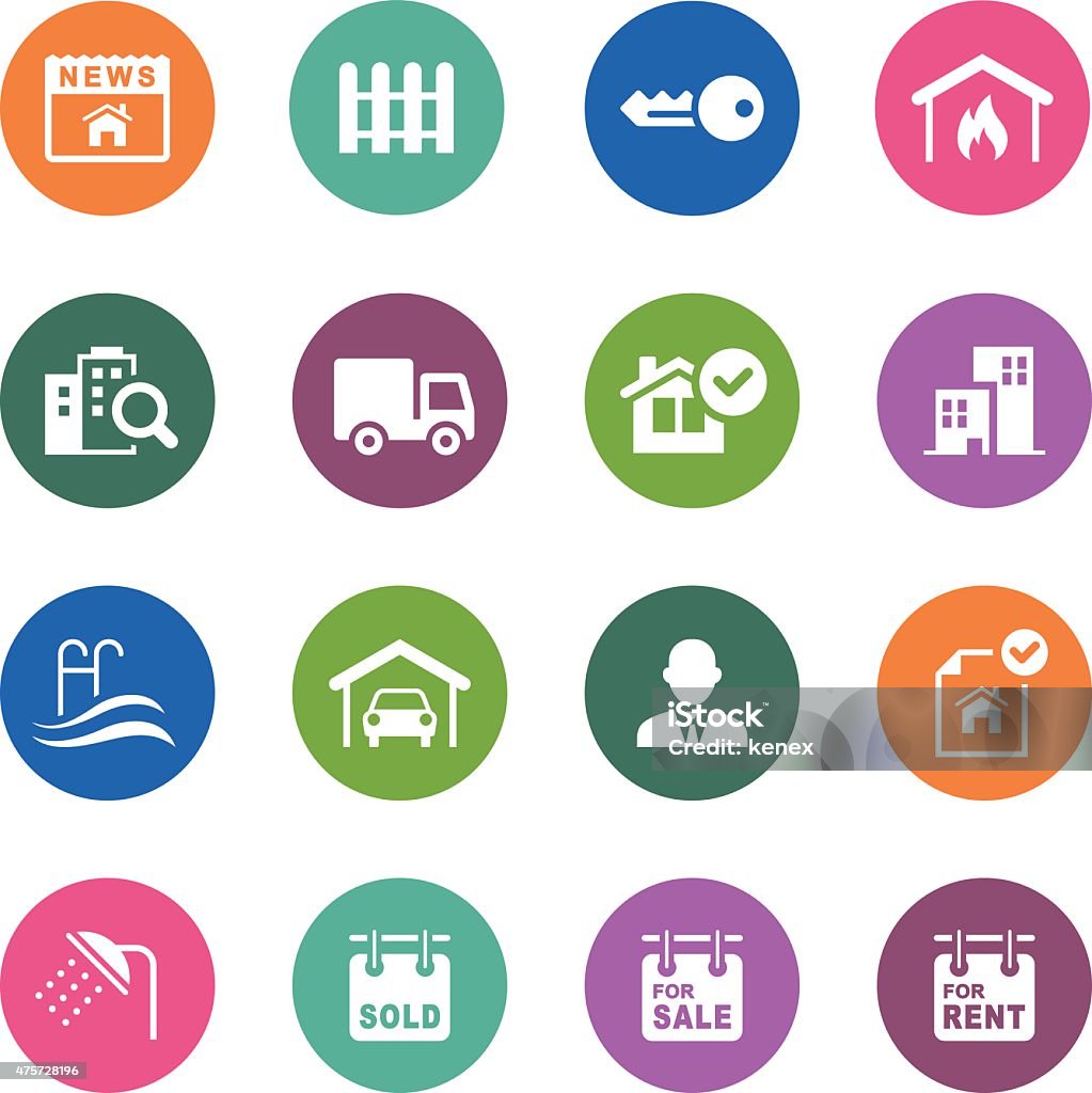 Circle Icons Series | Real Estate An illustration of real estate icons set for your web page, presentation, & design products. Examining stock vector