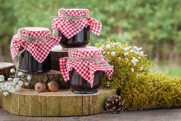 istock Jars of jam and decoration in rustic style 475728326