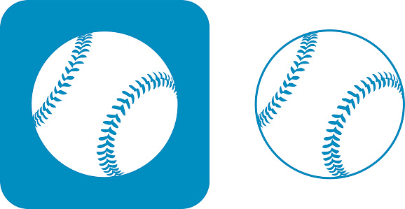 Vector illustration of two blue baseball icons. One is white on a blue square with rounded corners and one is blue on a white background.