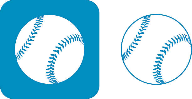 Blue Baseball Icons Vector illustration of two blue baseball icons. One is white on a blue square with rounded corners and one is blue on a white background. baseball ball stock illustrations