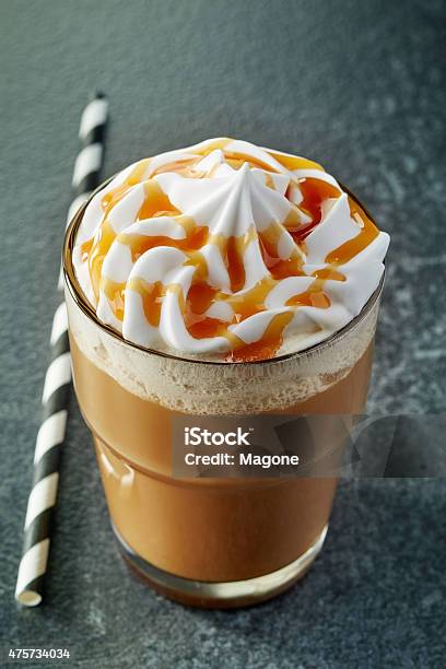 Glass Of Caramel Latte Coffee Stock Photo - Download Image Now - 2015, Breakfast, Brown