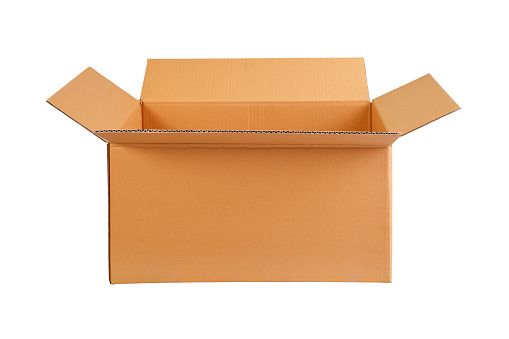 Cardboard box on white background