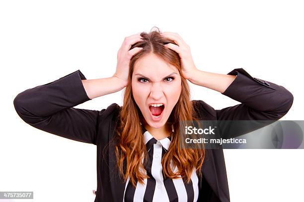 Frustrated And Stressed Young Businesswoman In Suit Stock Photo - Download Image Now