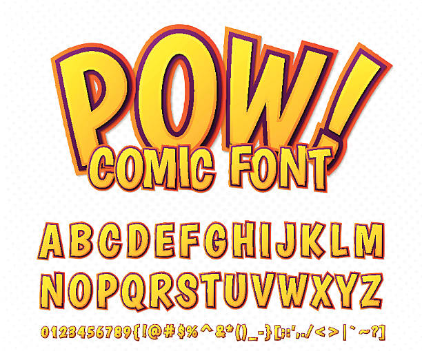 Creative comic font. Vector alphabet in style pop art Creative high detail comic font. Alphabet in the style of comics and pop art. Multilayer funny colorful letters and figures for decoration of kids' illustrations, websites, posters, comics and banners comic book page layout stock illustrations