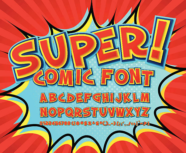 Creative comic font. Vector alphabet in style pop art Creative high detail comic font. Alphabet in the style of comics and pop art. Multilayer funny colorful letters and figures for decoration of kids' illustrations, websites, posters, comics and banners comic book layout stock illustrations