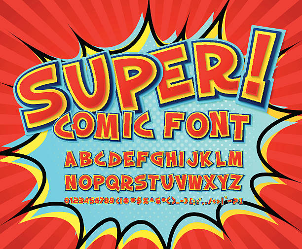 Creative comic font. Vector alphabet in style pop art Creative high detail comic font. Alphabet in the style of comics and pop art. Multilayer funny colorful letters and figures for decoration of kids' illustrations, websites, posters, comics and banners comic book page layout stock illustrations