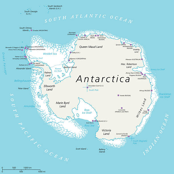 illustrations, cliparts, dessins animés et icônes de antarctique carte politique  - pôle sud