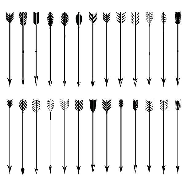 ilustrações, clipart, desenhos animados e ícones de coleção de vetor de setas preto - bow and arrow