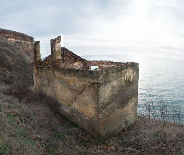 Abandoned house at the Black Sea shore near Kaliakra cape in Bulgaria, Balkans, Eastern Europe.