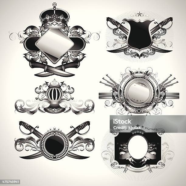 Ilustración de Conjunto De Etiquetas Decorativas y más Vectores Libres de Derechos de Acurrucado - Acurrucado, Arma, Arte