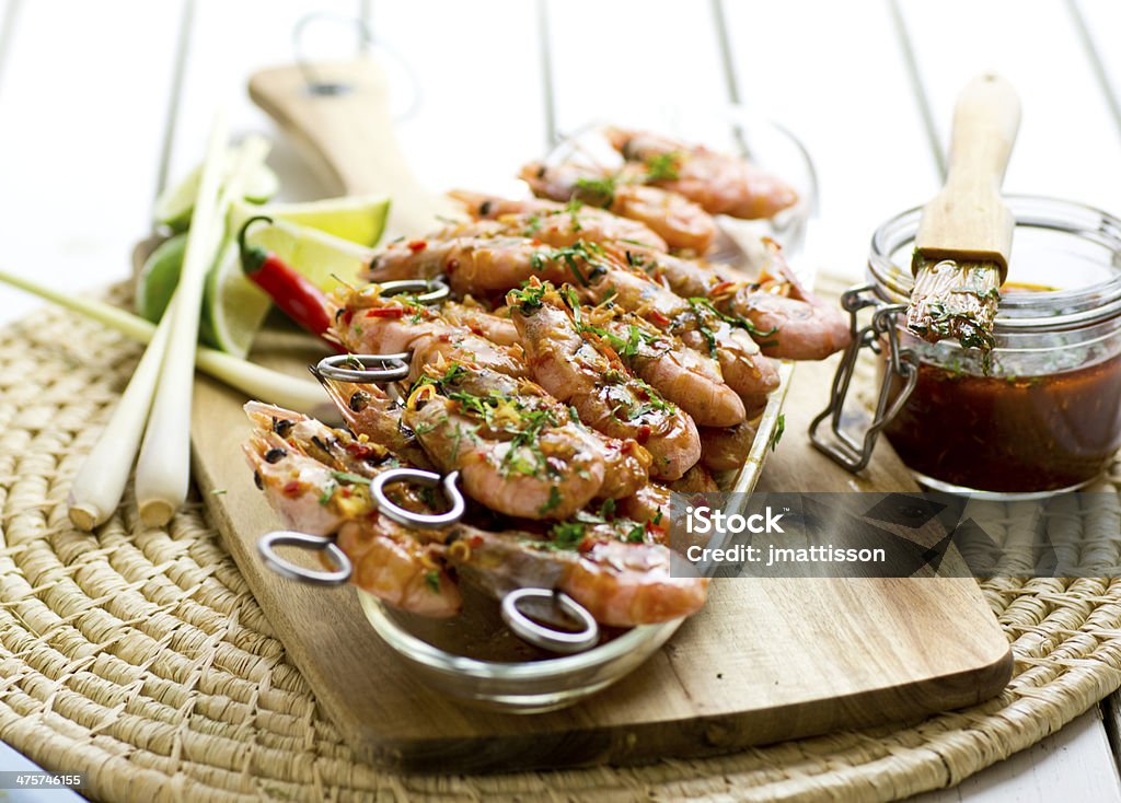 Bbq Shrimps Marinated shrimps for barbeque. Thai style. Barbecue - Meal Stock Photo