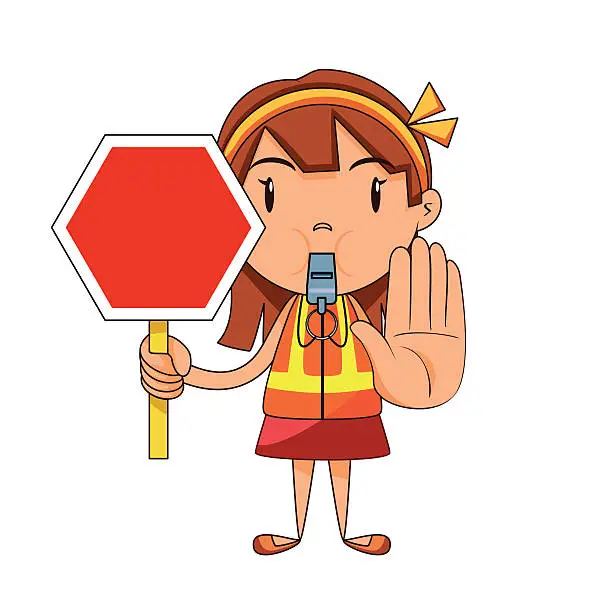 Vector illustration of Girl traffic officer