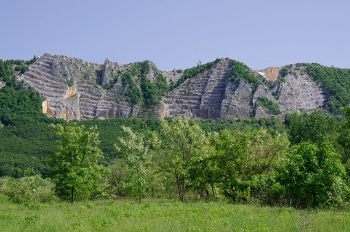 A rugged mountain near Szilvasvárad in Hungary. Mining activities and erosion created this impressive mountain structure.