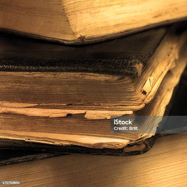 Old Aged Grungy Vintage Books Sepia Closeup Large Detailed Macro Stock Photo - Download Image Now