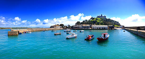 St. Michael's Mount Harbour and island of St. Michael's Mount.  marazion photos stock pictures, royalty-free photos & images
