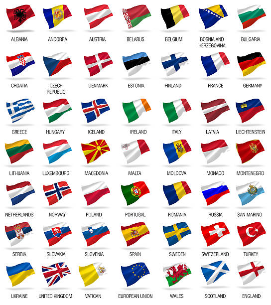 flags of all european countries stock photo