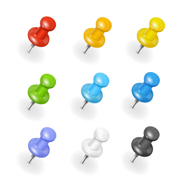 векторный набор rainbow pushpins, белом фоне - paper clip clip label paper stock illustrations