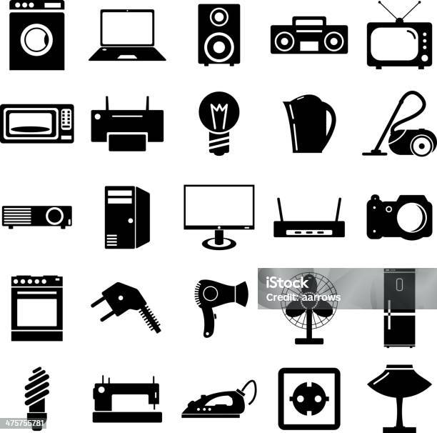 Ilustración de Dispositivos Eléctricos Símbolos y más Vectores Libres de Derechos de Abanico - Abanico, Altavoz, Aspiradora - Artículo de limpieza
